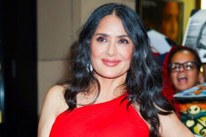Salma Hayek turns heads in sheer black lace as she reveals details of her 60th birthday bash