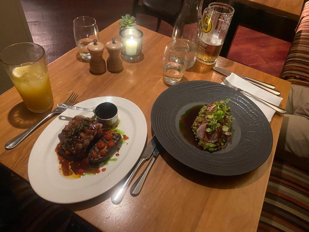 Plates of food on a table