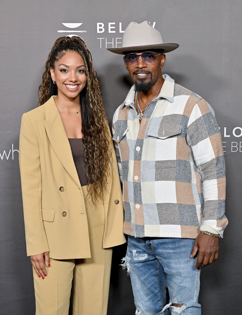 Corinne Foxx and Jamie Foxx attend the Los Angeles Screening of "Below The Belt" at Directors Guild Of America on October 01, 2022 in Los Angeles, California.