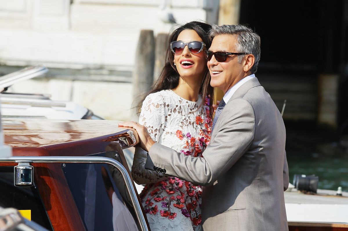 George Clooney and Amal Alamuddin at Canal Grande on September 28, 2014 in Venice, Italy.  