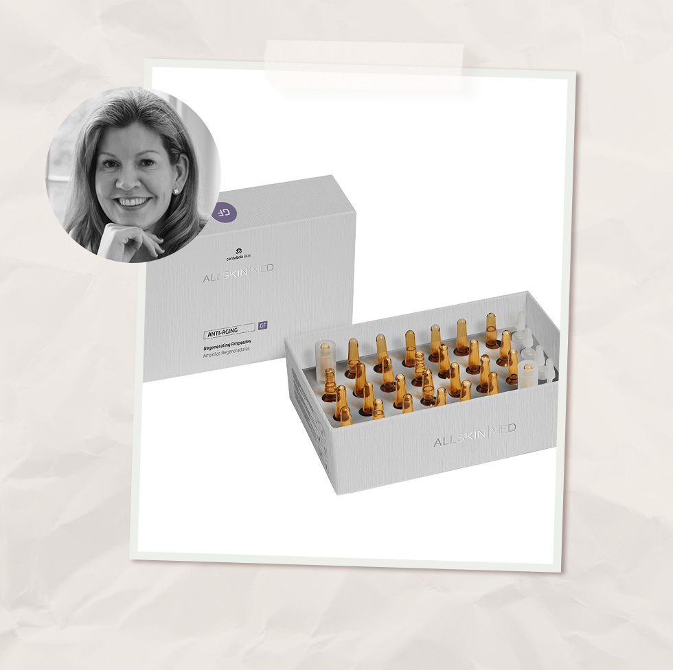 collage of woman and skincare ampoules