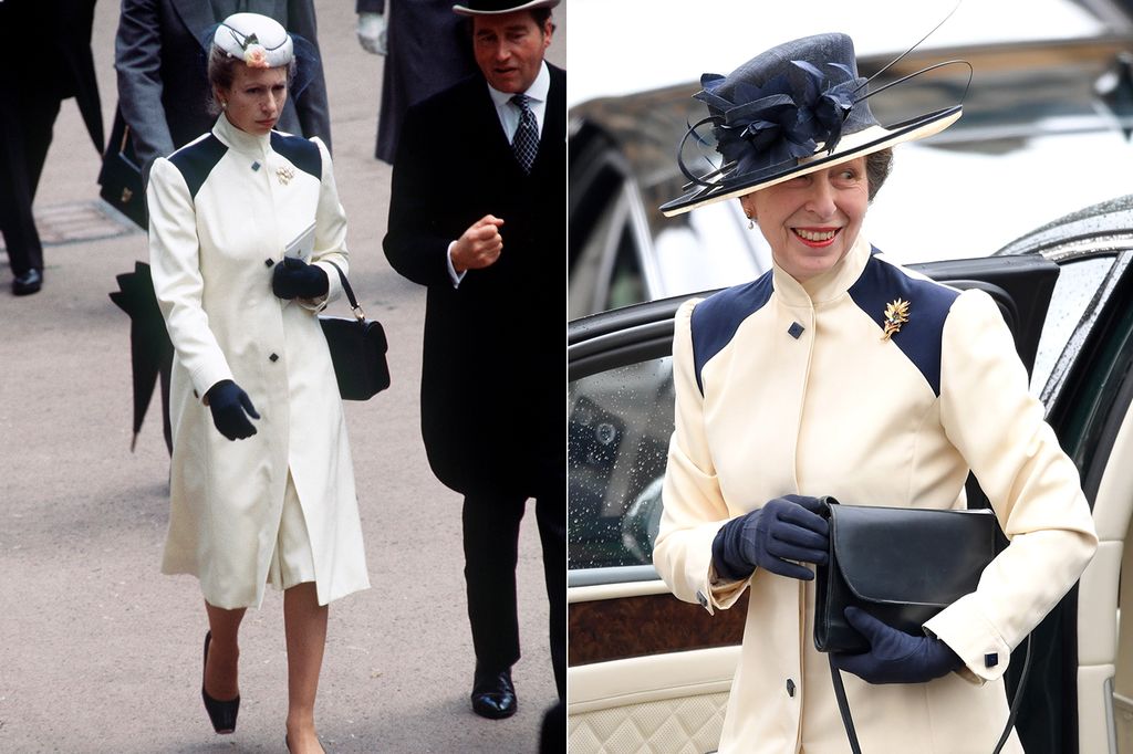 Princess Anne wears a cream and navy coat