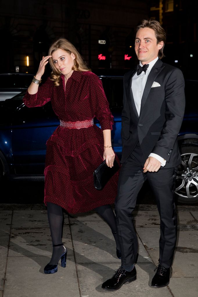 Princess Beatrice in a burgundy dress