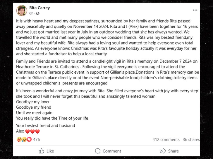 rita carrey facebook post