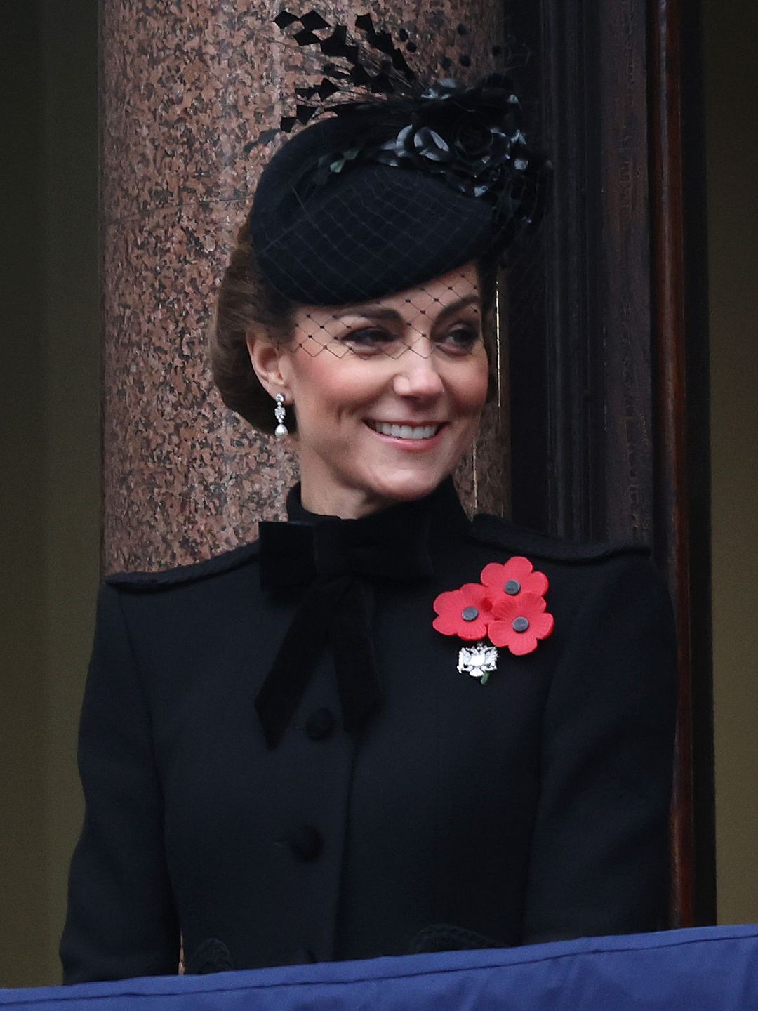 The Princess of Wales on the balcony during the National Service of Remembrance at The Cenotaph 