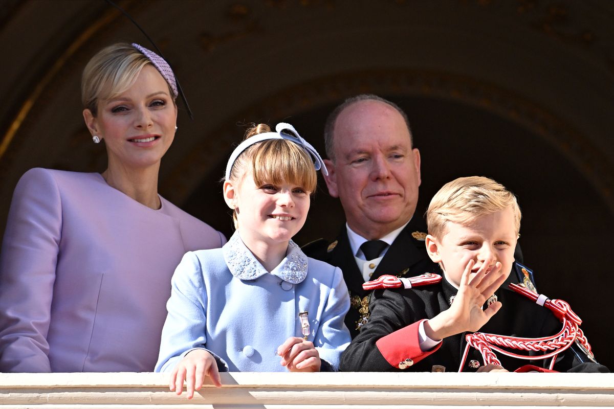 MONACO, MONACO - NOVEMBER 19: (EDITOR'S NOTE : NO TABLOIDS WEB & PRINT, NO DAILY MAIL, NO DAILY MAIL GROUP, NO BILD, NO CHI, NO VOICI, NO CLOSER) Princess Charlene of Monaco, Princess Gabriella of Monaco, Prince Albert II of Monaco, and Prince Jacques of Monaco attend the Monaco National Day on November 19, 2024 in Monaco, Monaco. (Photo by Stephane Cardinale - Corbis/Corbis via Getty Images)