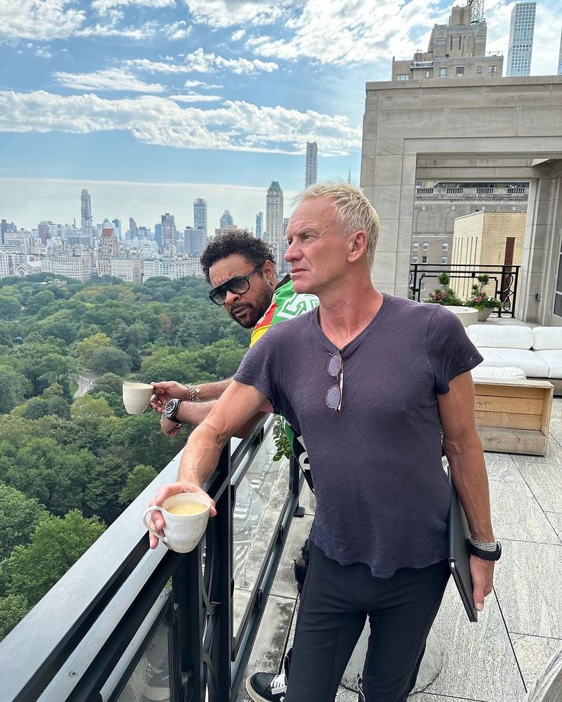 Sting and Shaggy on Sting's huge terrace at NYC penthouse