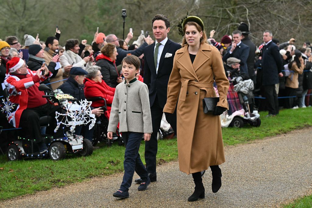 Princess Beatrice and her husband Edoardo Mapelli Mozzi walk with his son Christopher 