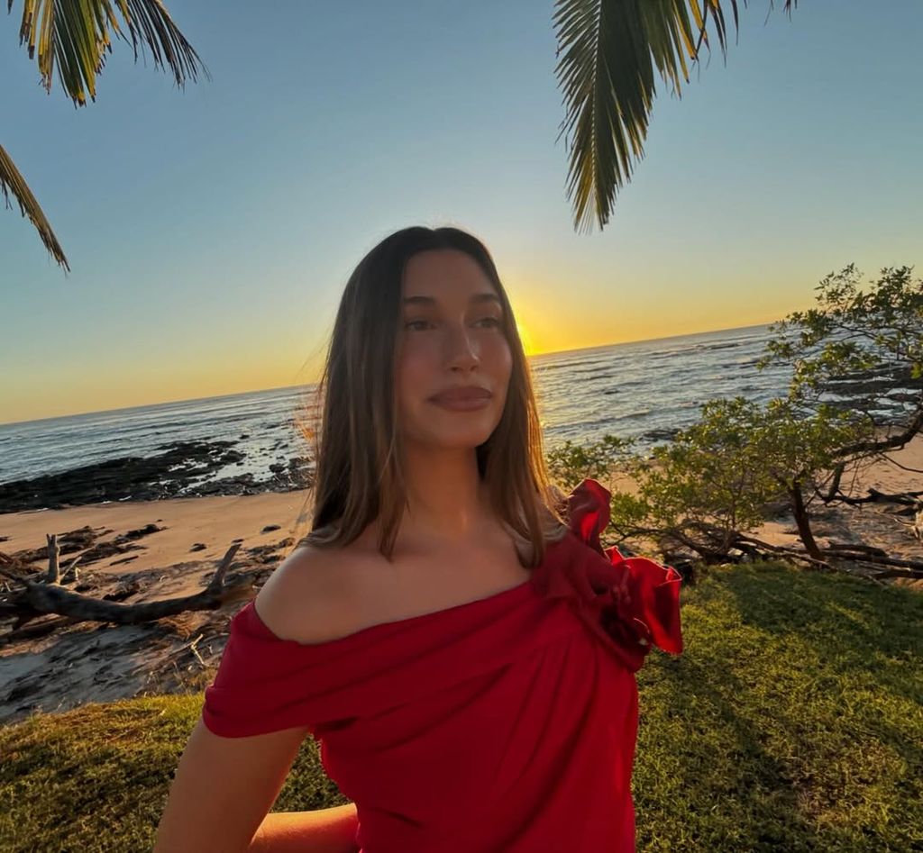 Hailey stuns in red frock