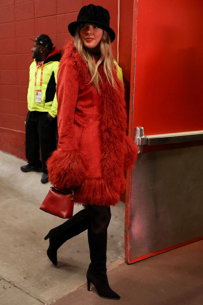 Taylor Swift looks on prior to a game between the Kansas City Chiefs and the Houston Texans at GEHA Field at Arrowhead Stadium on December 21, 2024 in Kansas City, Missouri