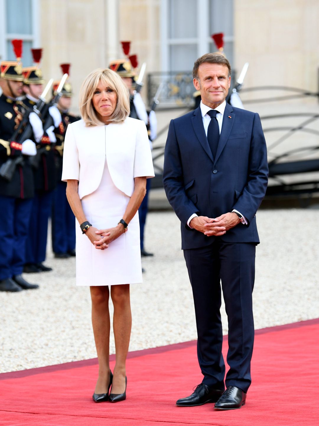 Emmanuel Macron and Brigitte Macron waited to greet guests during the welcome ceremony for international dignitaries attending the opening ceremony of Paris 2024 Paralympic Games