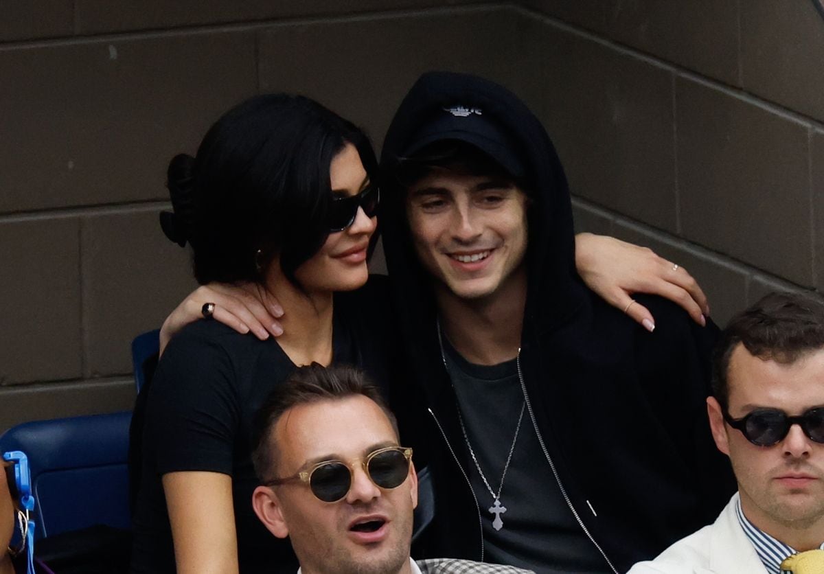 Timothée Chalamet and Kylie Jenner get cozy while wathing Novak Djokovic of Serbia versus Daniil Medvedev of Russia match during the Men's Final at the U.S. Open 