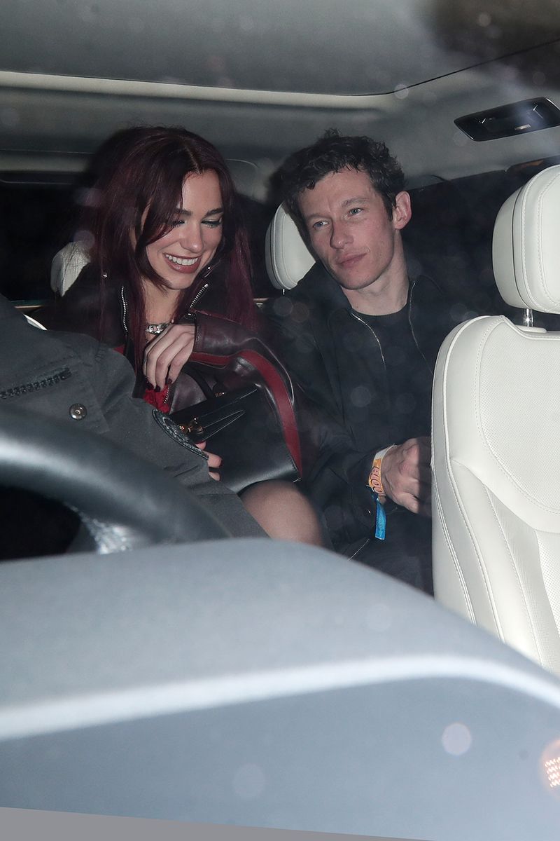 LONDON, ENGLAND - MARCH 02:  Dua Lipa and Callum Turner are seen attending the Warner Music & CÃ®roc Vodka BRIT awards after party at NoMad on March 02, 2024 in London, England. (Photo by Ricky Vigil M / Justin E Palmer/GC Images)