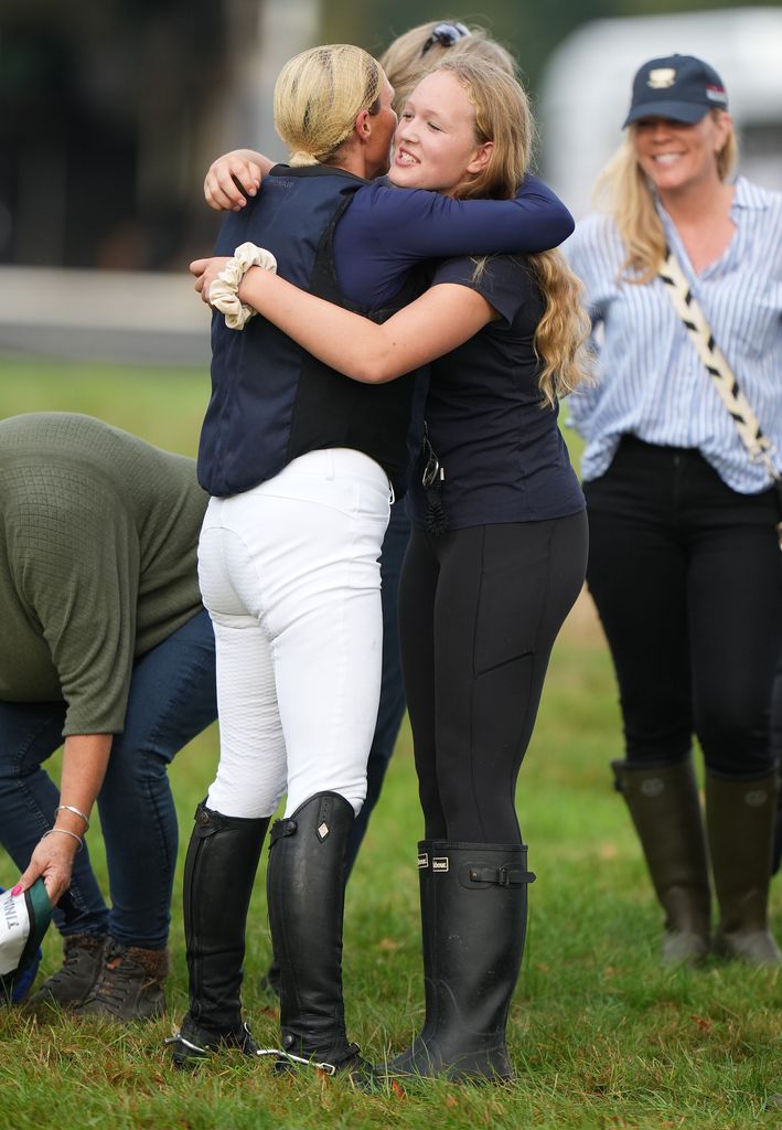 Zara Tindall hugged her niece after she completed the Cross Country phase of the Blenheim International Horse Trials at Blenheim Palace
