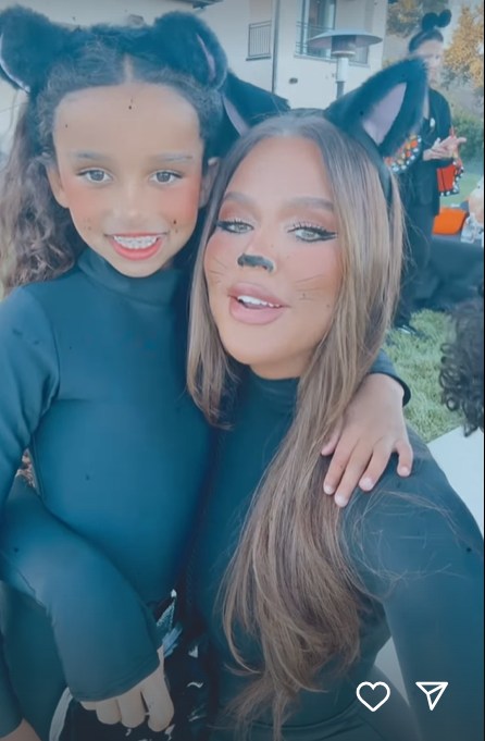 Khloe dressed as a cat with her niece Dream