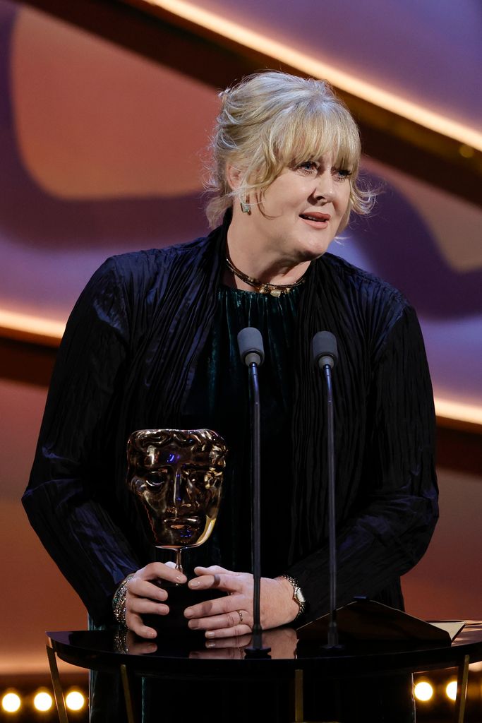 Sarah Lancashire accepts the Leading Actress Award for 'Happy Valley' onstage during the 2024 BAFTA Television Awards 