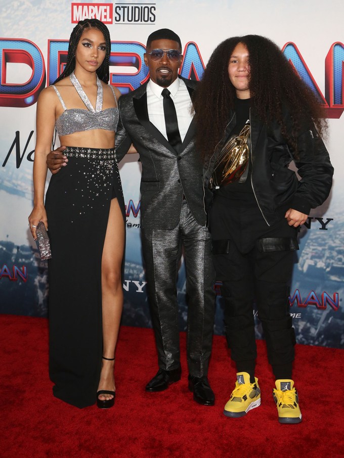 Jamie Foxx With Daughters At ‘Spider-Man: No Way Home’ Premiere