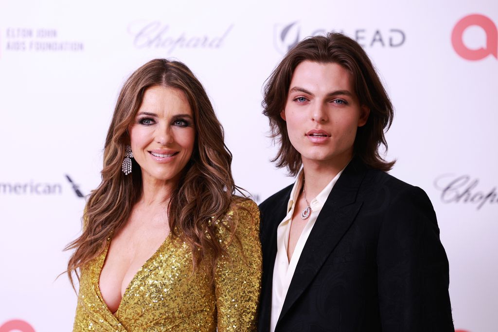 Elizabeth Hurley and Damian Hurley at the 32nd Annual Elton John AIDS Foundation Academy Awards Viewing Party held at The City of West Hollywood Park on March 10, 2024 in West Hollywood, California