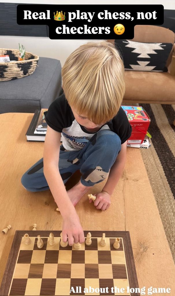 Photo shared by Christina Haack (formerly Hall) to her stories of her son Hudson playing chess.