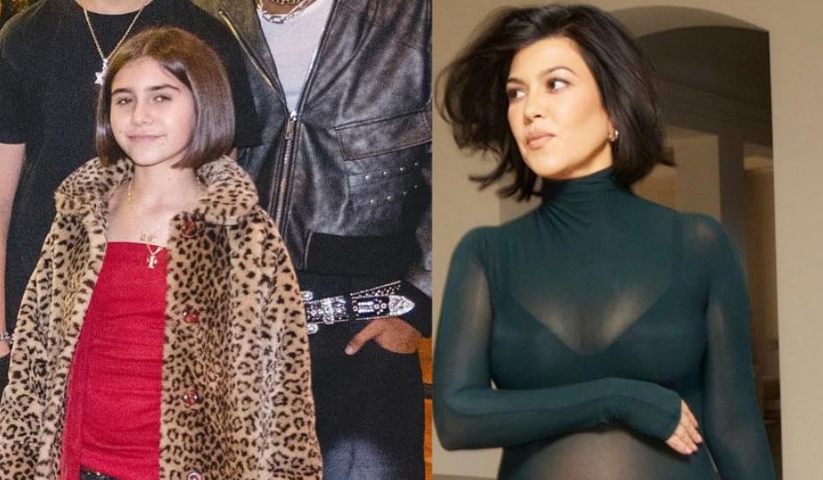 split screen photo of Kourtney Kardashian and Penelope Disick with bobs 