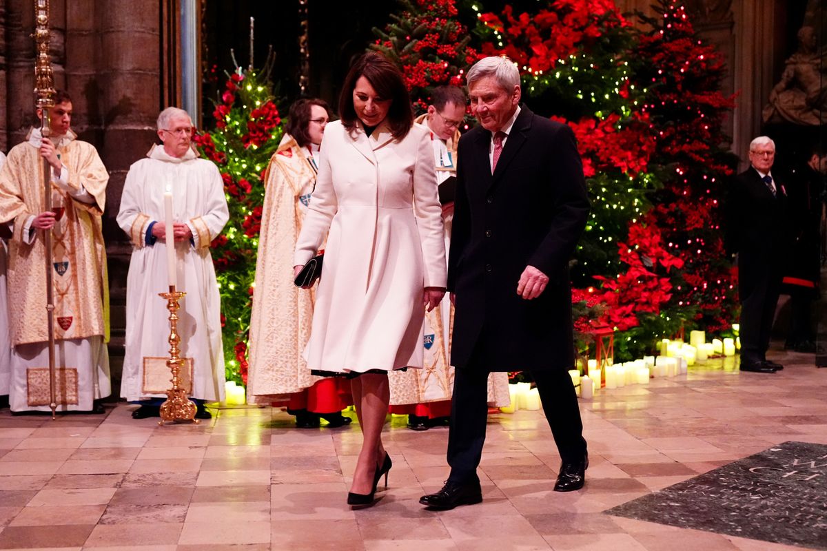 LONDON, ENGLAND - DECEMBER 6: Carole and Michael Middleton arrive for the 'Together At Christmas' Carol Service at Westminster Abbey on December 6, 2024 in London, England. The Prince and Princess of Wales, along with other members of the Royal Family, attended the annual carol service. Led by The Princess and supported by The Royal Foundation, the event offered a chance to pause and reflect on the profound values of love, compassion, and the vital connections we shareâparticularly during life's most challenging moments. The service also highlighted remarkable individuals from across the UK who have demonstrated extraordinary kindness, empathy, and support within their communities. (Photo by Aaron Chown - WPA Pool/Getty Images)