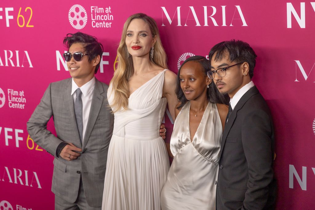 Pax Thien Jolie, Angelina Jolie, Zahara Marley Jolie, and Maddox Chivan Jolie attend the "Maria" Premiere - 62nd New York Film Festival at Alice Tully Hall on September 29, 2024 in New York City