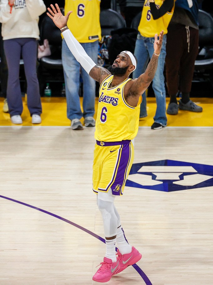 LeBron James Celebrating His Record-Breaking Basket