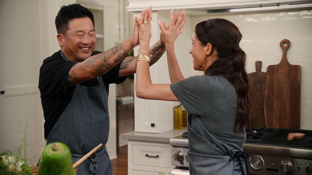 Roy Choi, Meghan, Duchess of Sussex in episode 103 of With Love, Meghan. Courtesy of Netflix© 2024