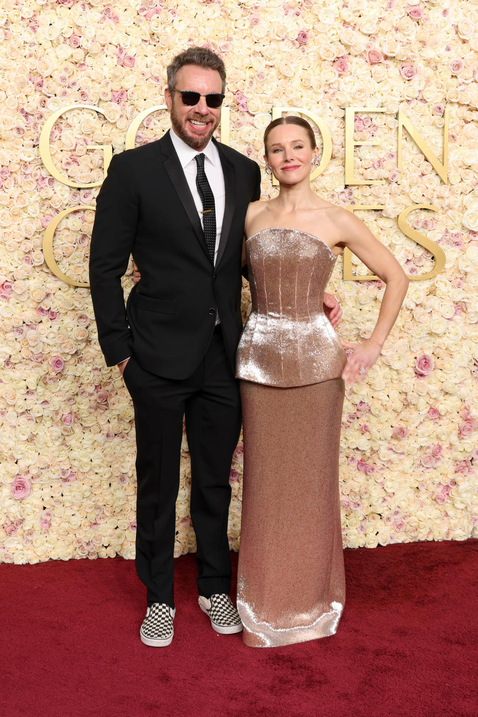 BEVERLY HILLS, CALIFORNIA - JANUARY 05: (L-R) Dax Shepard and Kristen Bell attend the 82nd Annual Golden Globe Awards at The Beverly Hilton on January 05, 2025 in Beverly Hills, California. (Photo by Amy Sussman/Getty Images)