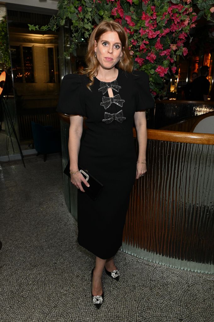  Princess Beatrice of York attends a cocktail party hosted by Nicky Hilton and Rebecca Vallance to celebrate the launch of their Holiday Collection at The Bar at Gaia on October 22, 2024 in London, England. 