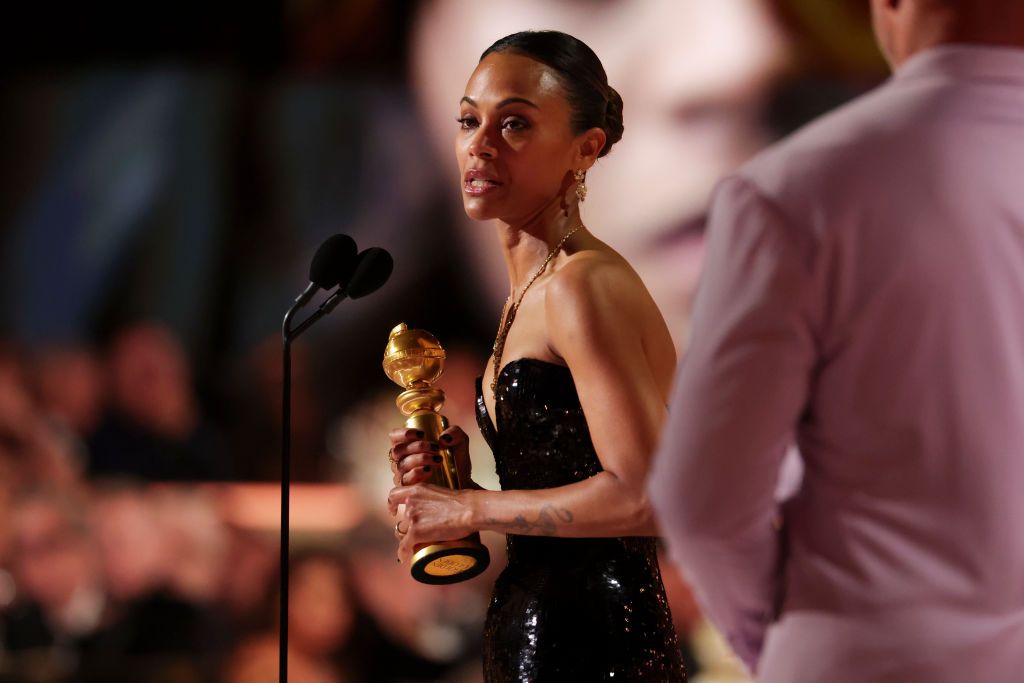 Zoe Saldaña makes history by winning her first Golden Globe for Best Supporting Actress at the 2025 ceremony