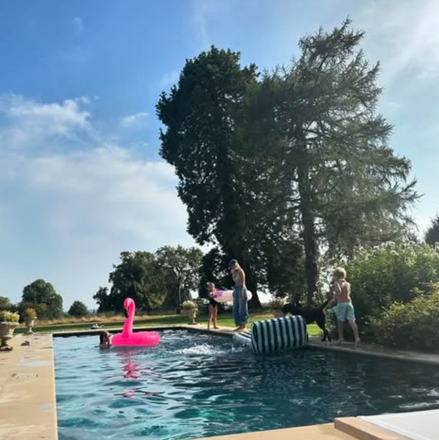 Marina revealed the family's outdoor pool