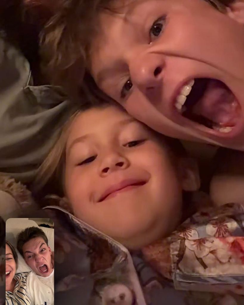 Kate Hudson and her son Ryder Robinson talk on FaceTime with her younger children Bingham Bellamy and Rani Fujikawa, shared on Instagram