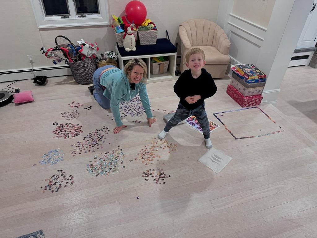 dylan dreyer and son ollie with star wars puzzle