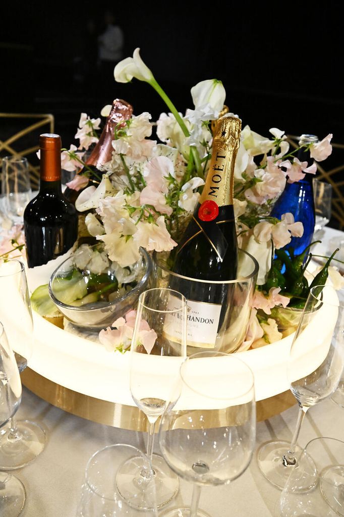 The table centerpiece is displayed at the Golden Globe Awards Nominations' Media Preview and Plate Up held at The Beverly Hilton 