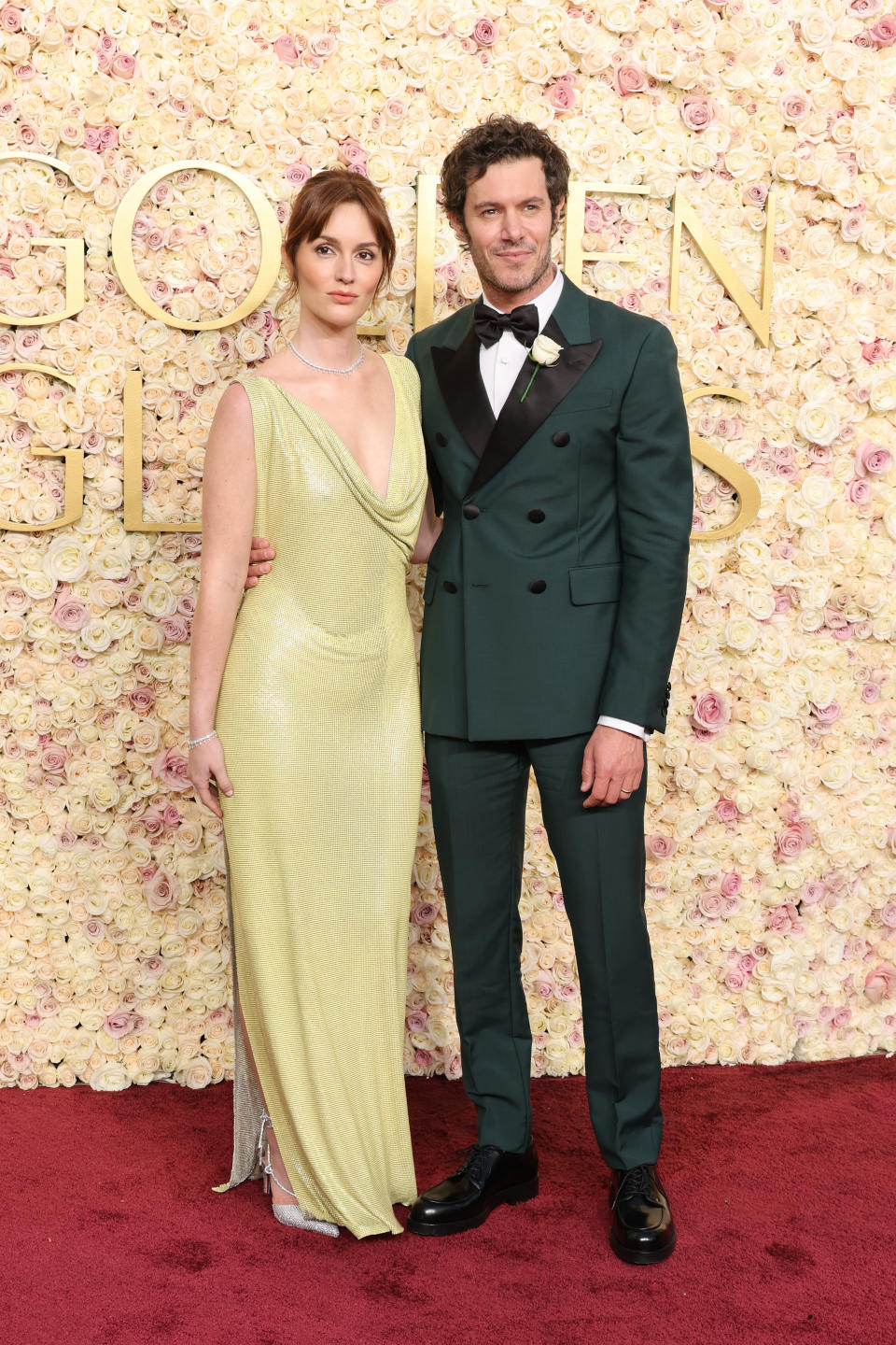 BEVERLY HILLS, CALIFORNIA - JANUARY 05: (L-R) Leighton Meester and Adam Brody attend the 82nd Annual Golden Globe Awards at The Beverly Hilton on January 05, 2025 in Beverly Hills, California. (Photo by Amy Sussman/Getty Images)