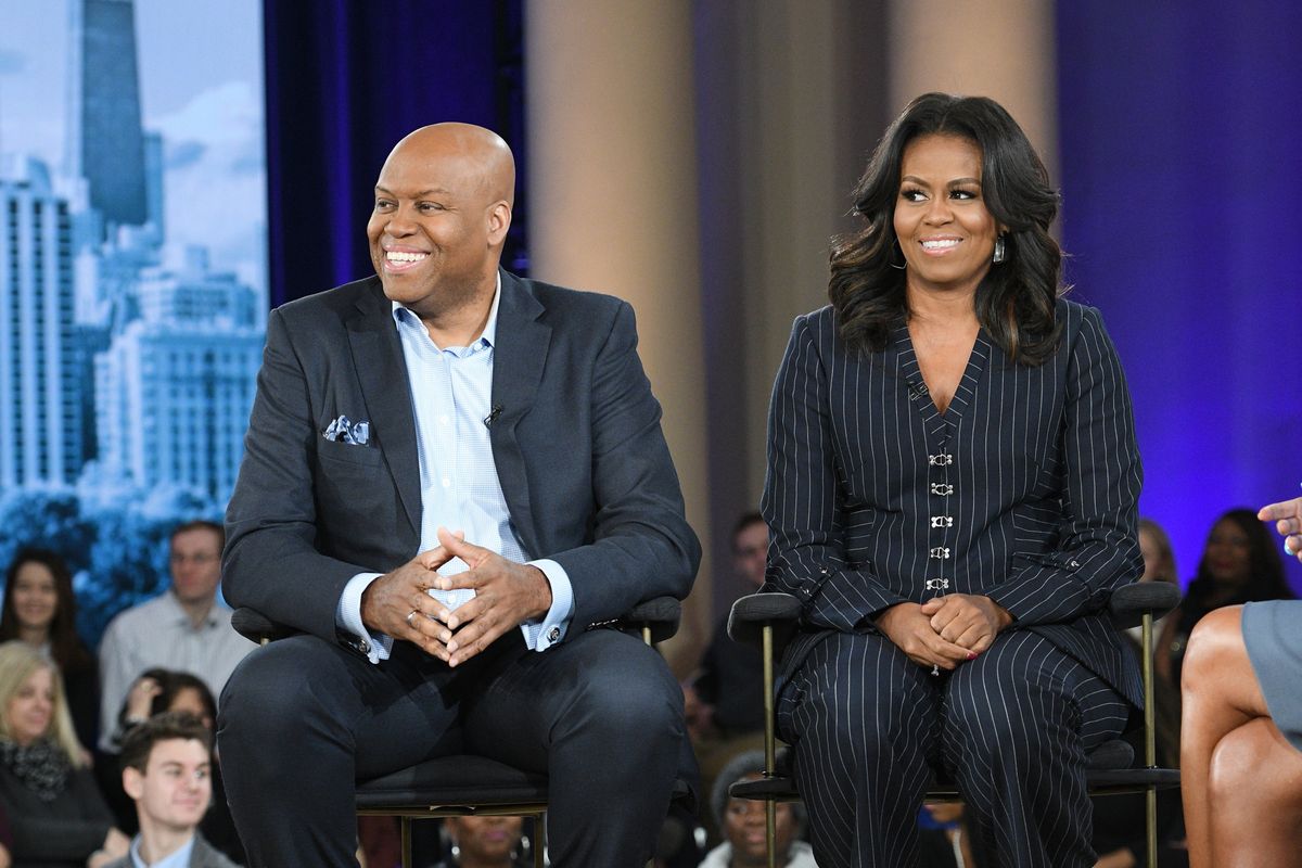 Robin Roberts interviews former first lady Michelle Obama live in Chicago on Tuesday, November 13, 2018.  