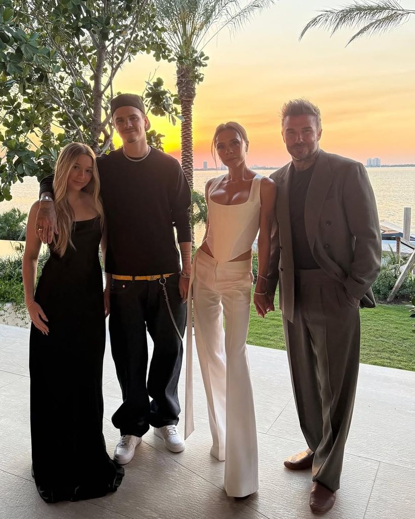 Harper, Romeo, Victoria and David Beckham stood