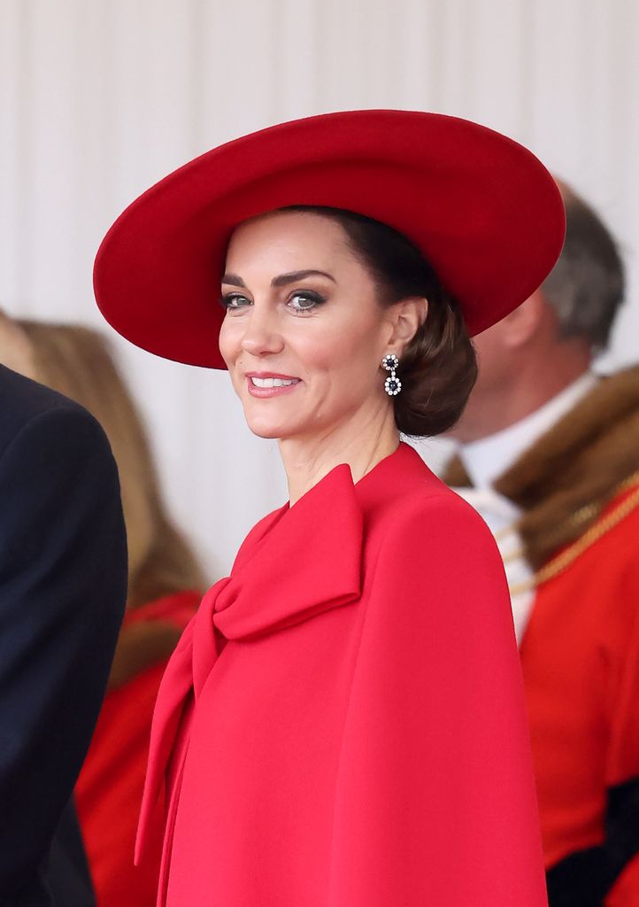 Catherine, Princess of Wales attends a ceremonial welcome for The President and the First Lady of the Republic of Korea at Horse Guards Parade on November 21, 2023
