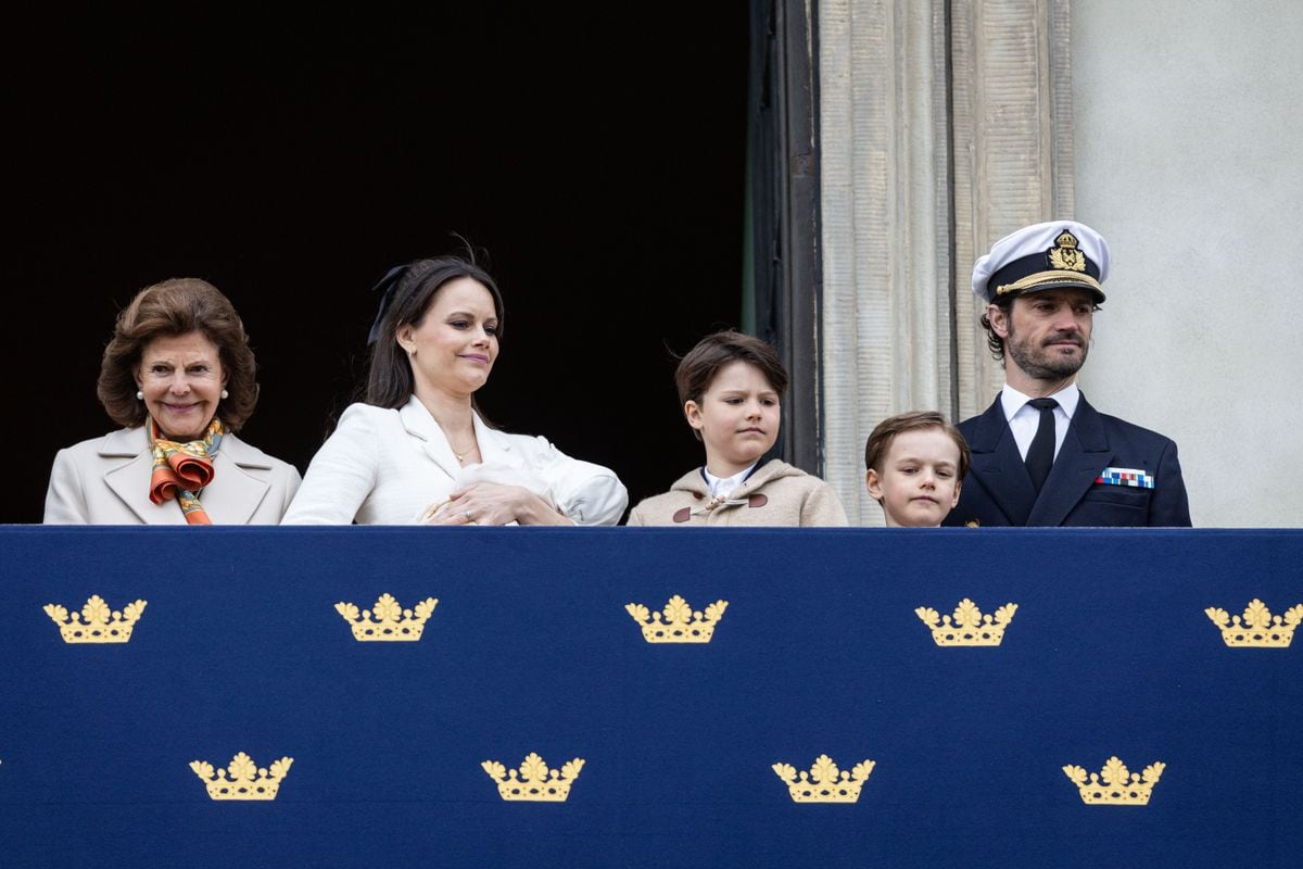STOCKHOLM, SWEDEN - APRIL 30: Queen Silvia, Princess Sofia, Prince Gabriel, Prince Julian, and Prince Carl Philip of Sweden attend the King's birthday celebrations at the inner courtyard of the Royal Palace on April 30, 2025 in Stockholm, Sweden. (Photo by Michael Campanella/Getty Images)