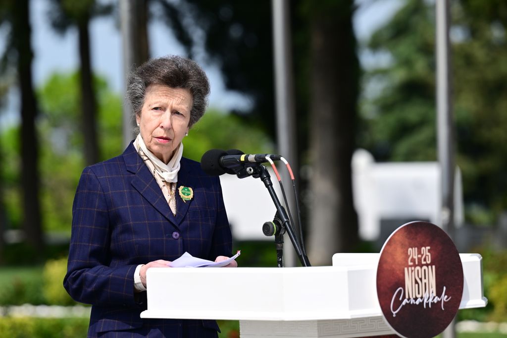 Princess Royal Anne delivers a speech during the commemoration ceremony, held for the 110th anniversary of the Gallipoli Campaign