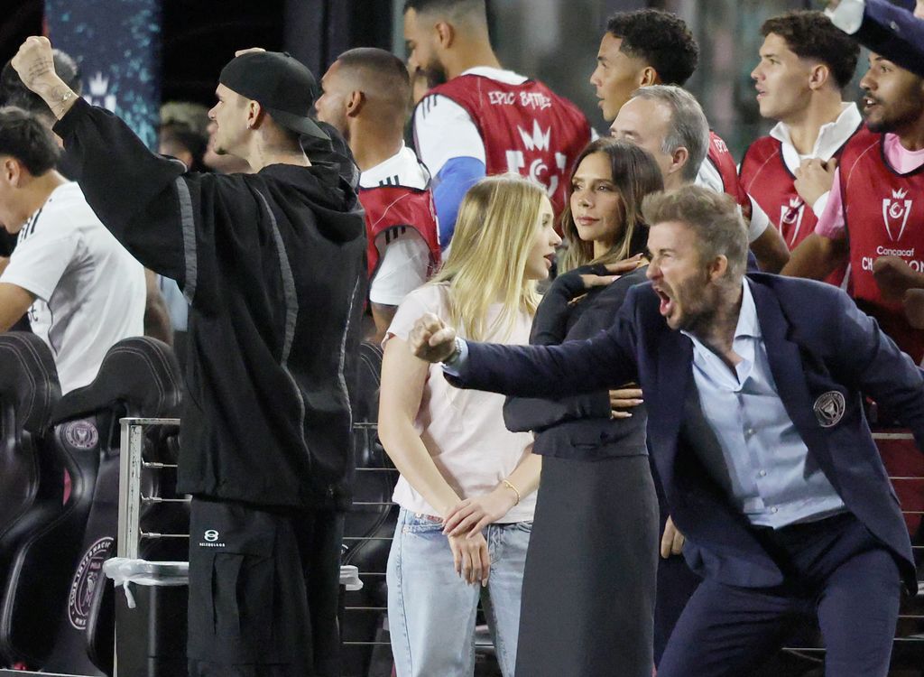  Romeo Beckham, Harper Seven Beckham, Victoria Beckham, David Beckham reacting at the  LAFC vs. Inter Miami CF, Concacaf Champions Cup Quarterfinal 