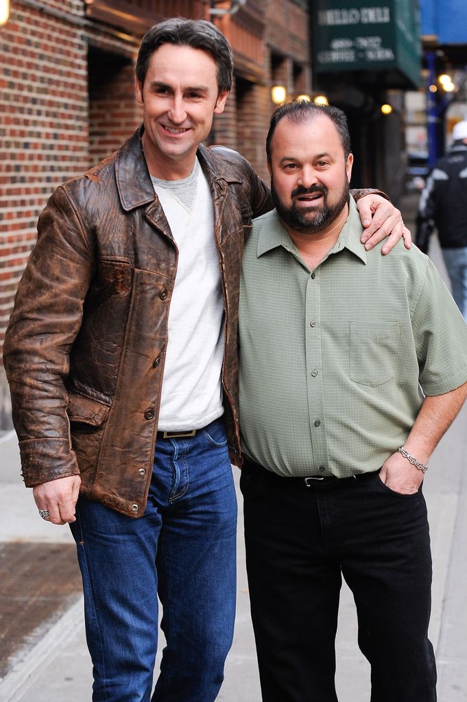 Television personalities Mike Wolfe and Frank Fritz visit the "Late Show With David Letterman" taping at the Ed Sullivan Theater on January 11, 2011 in New York City
