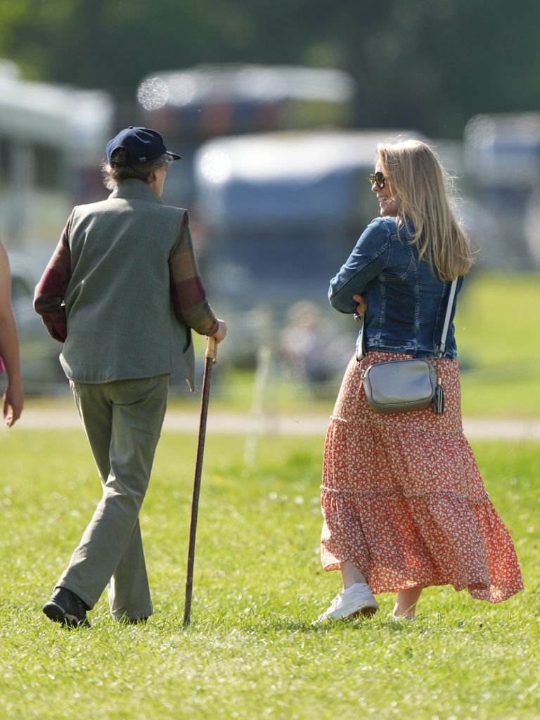 Autumn Phillips talking to Princess Anne at horse trials