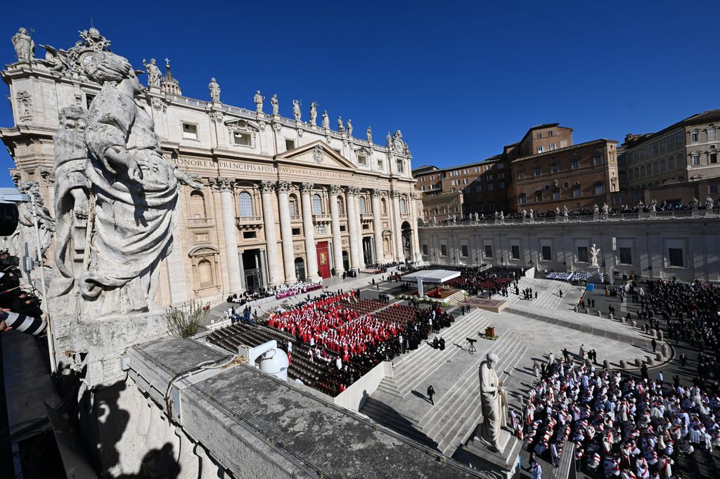 A general view of the funeral service of Pope Francis in St. Peter's Basilica at St. Peter's Square in Vatican City, Vatican on April 26, 2025