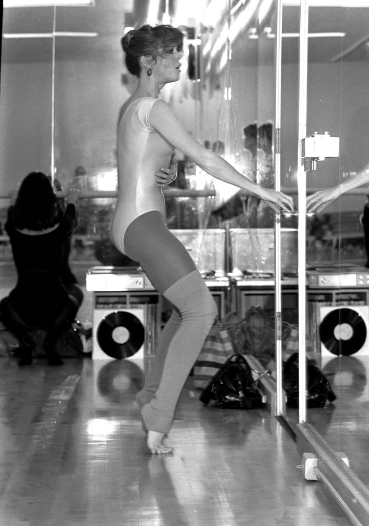 Jane Fonda seen working out at her exercise studio 'Workout' in Beverly Hills, California. 1979