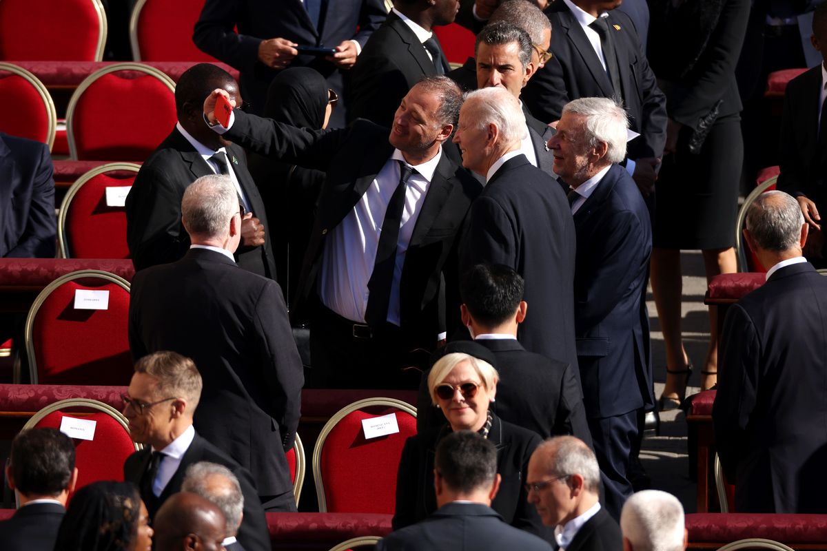 Former U.S. President Joe Biden arrives at the funeral of Pope Francis in St. Peter's Square on April 26, 2025 in Vatican City, Vatican. Pope Francis died on April 21st at the age of 88. 