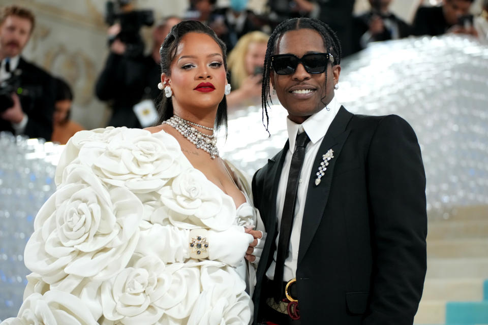 Rihanna and A$AP Rocky attend the 2023 Met Gala.