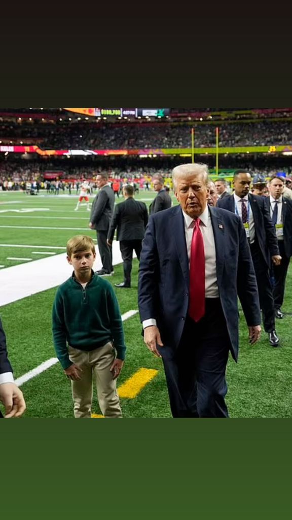Donald Trump and his grandson at Super Bowl