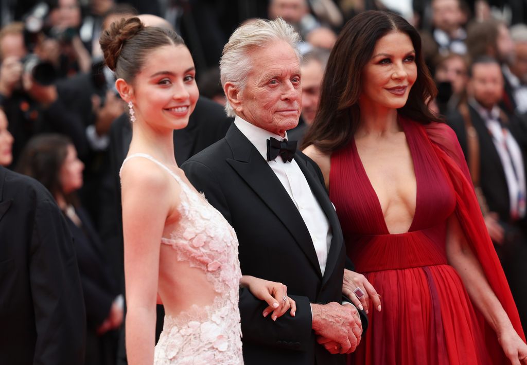 Carys Zeta Douglas, Michael Douglas and Catherine Zeta-Jones attend the "Jeanne du Barry" Screening & opening ceremony red carpet at the 76th annual Cannes film festival at Palais des Festivals on May 16, 2023 in Cannes, France.